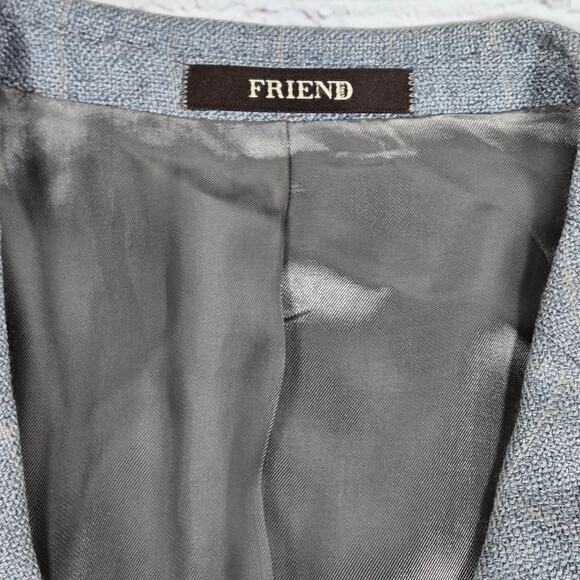 Friend Italy Collection For Man Wool Linen Blend Blazer Jacket Blue Plaid 50S - Picture 5 of 14